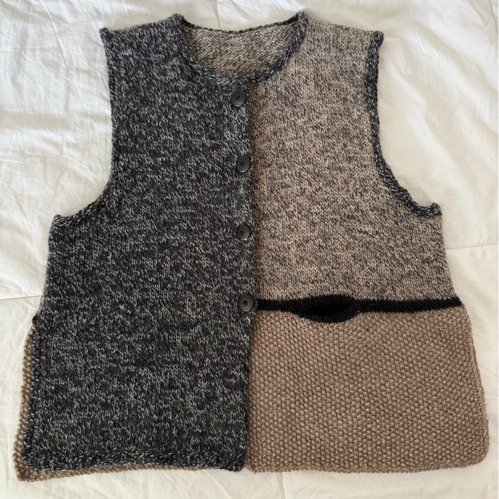 Gray & Tan Knit Buttoned Vest